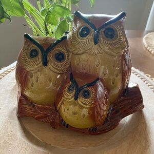 Charming Brown and Tan Owl Family planter/ Sculpture